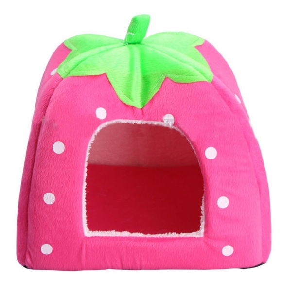 Strawberry House Velvet Pet Bed Pink Green - Picture 8 of 8